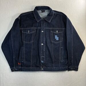 Y2K FUBU Jean Jacket Men 4XL Blue Denim Trucker Oversized Embroidered Vintage